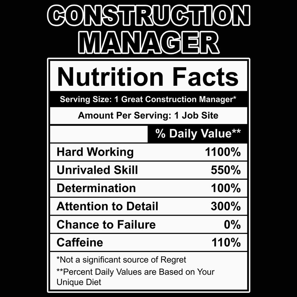 Construction Manager Nutrition Facts - Mens 123t Funny T-Shirt Tshirts