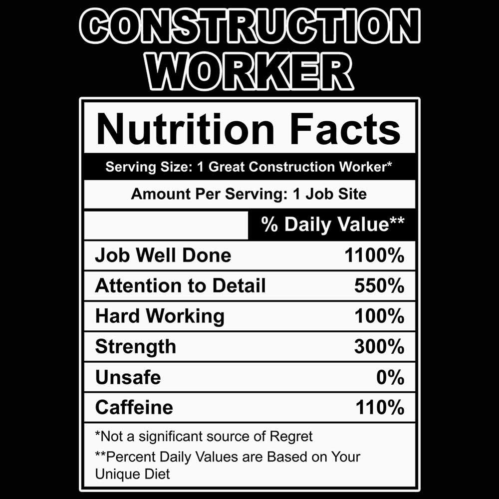 Construction Worker Nutrition Facts - Mens 123t Funny T-Shirt Tshirts