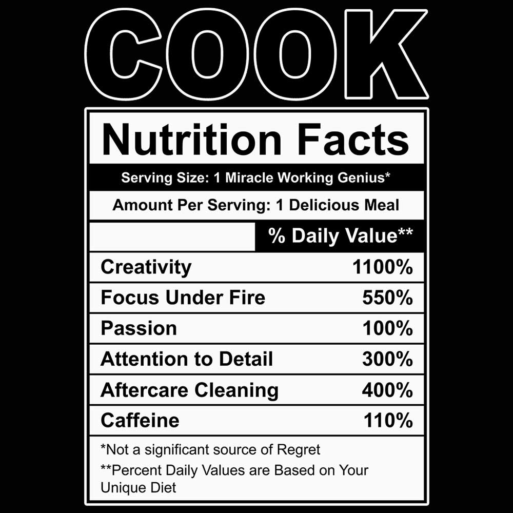 Cook Nutrition Facts - Mens 123t Funny T-Shirt Tshirts