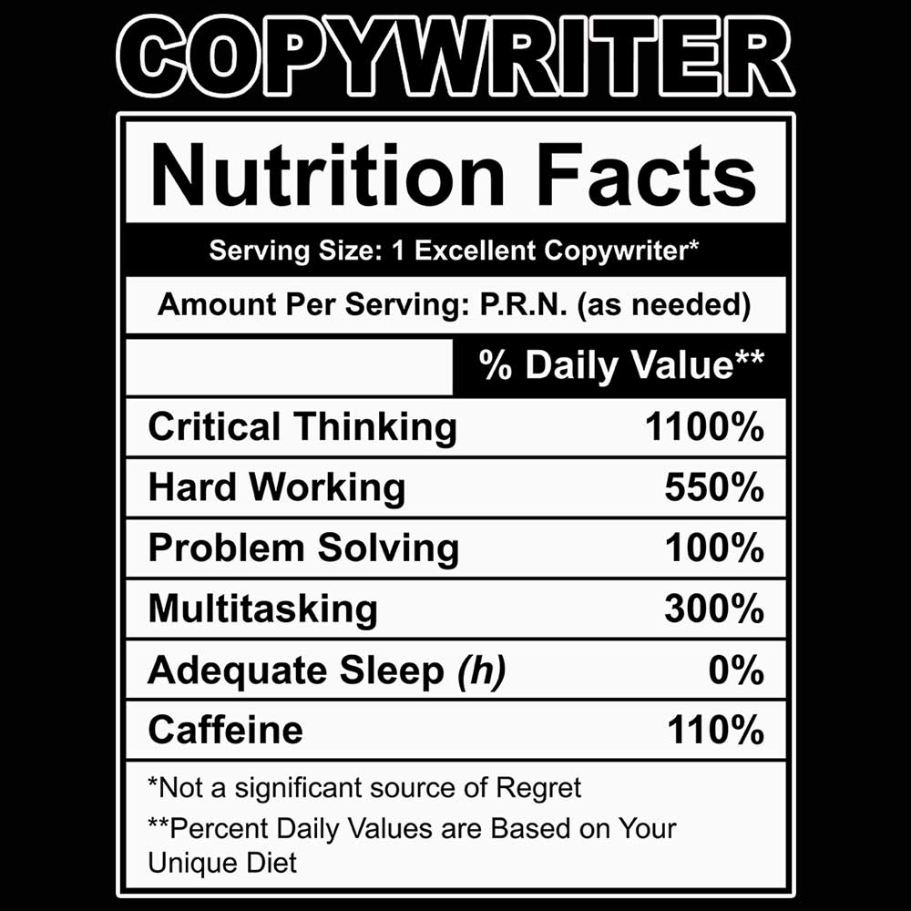 Copywriter Nutrition Facts - Mens 123t Funny T-Shirt Tshirts