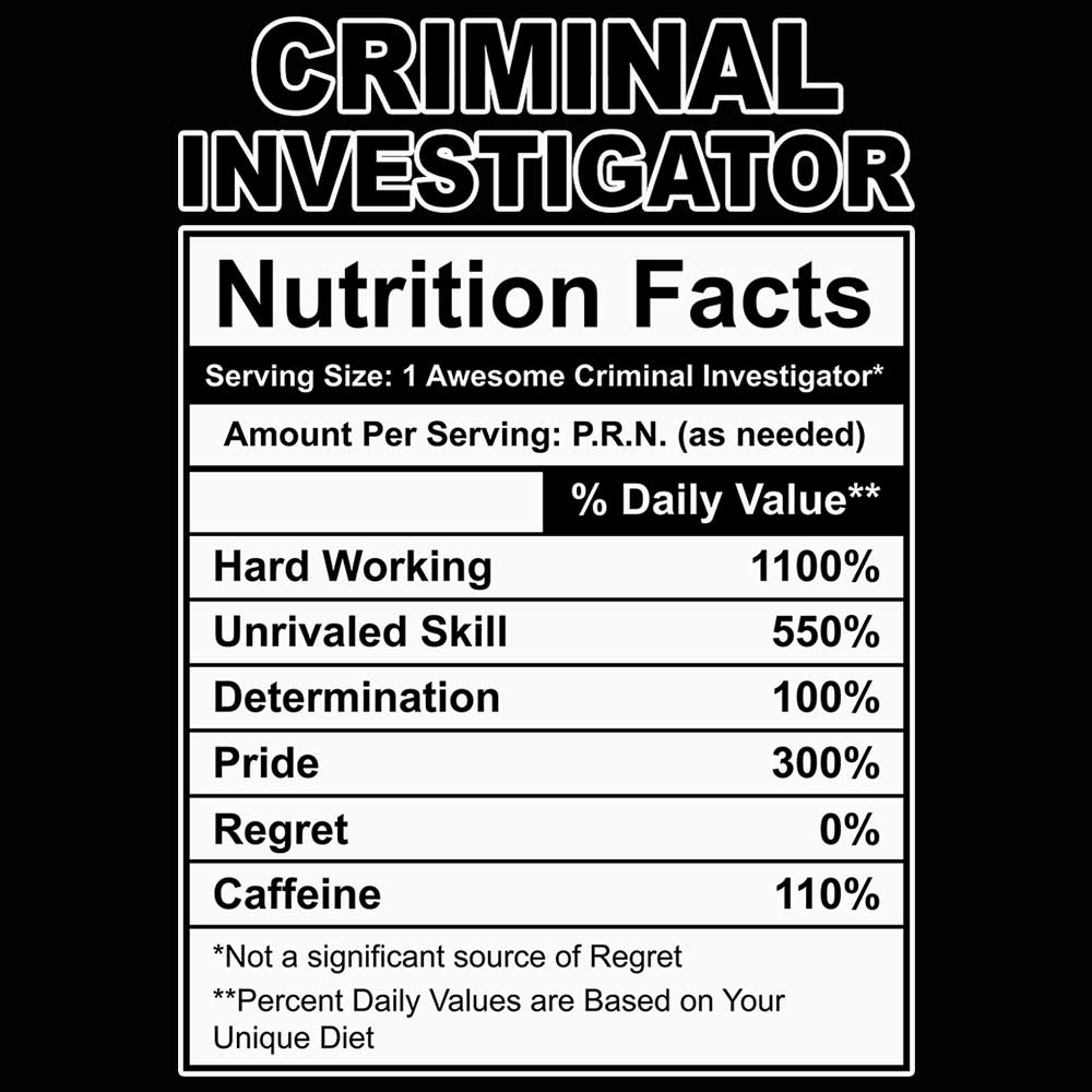 Criminal Investigator Nutrition Facts - Mens 123t Funny T-Shirt Tshirts