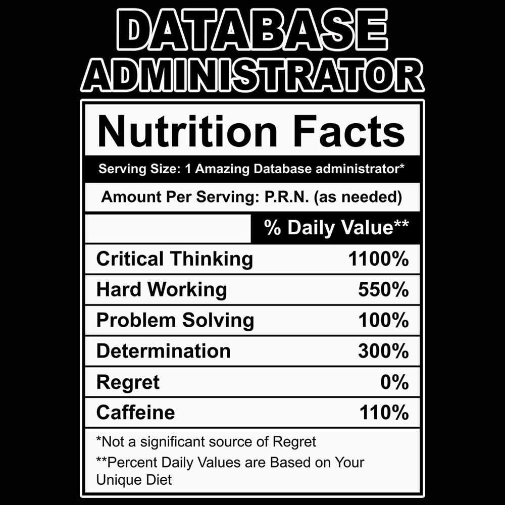 Database Administrator Nutrition Facts - Mens 123t Funny T-Shirt Tshirts