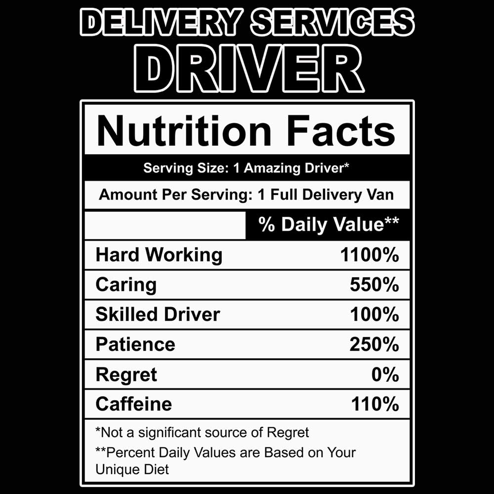 Delivery Services Driver Nutrition Facts - Mens 123t Funny T-Shirt Tshirts
