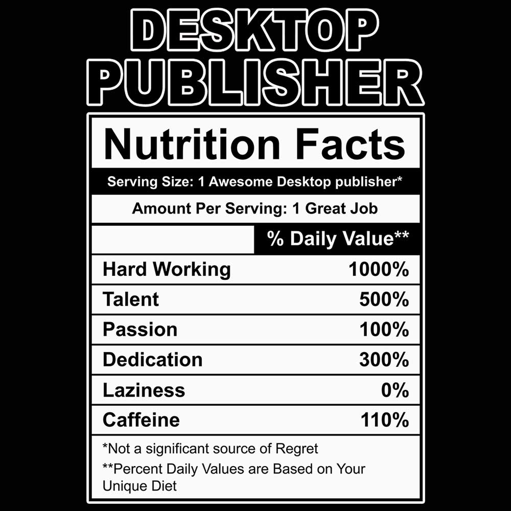 Desktop Publisher Nutrition Facts - Mens 123t Funny T-Shirt Tshirts