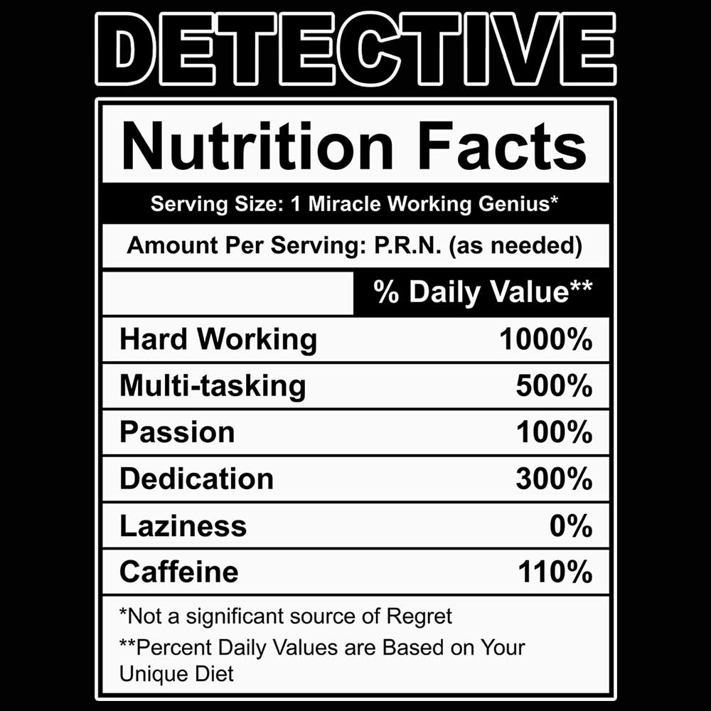 Detective Nutrition Facts - Mens 123t Funny T-Shirt Tshirts