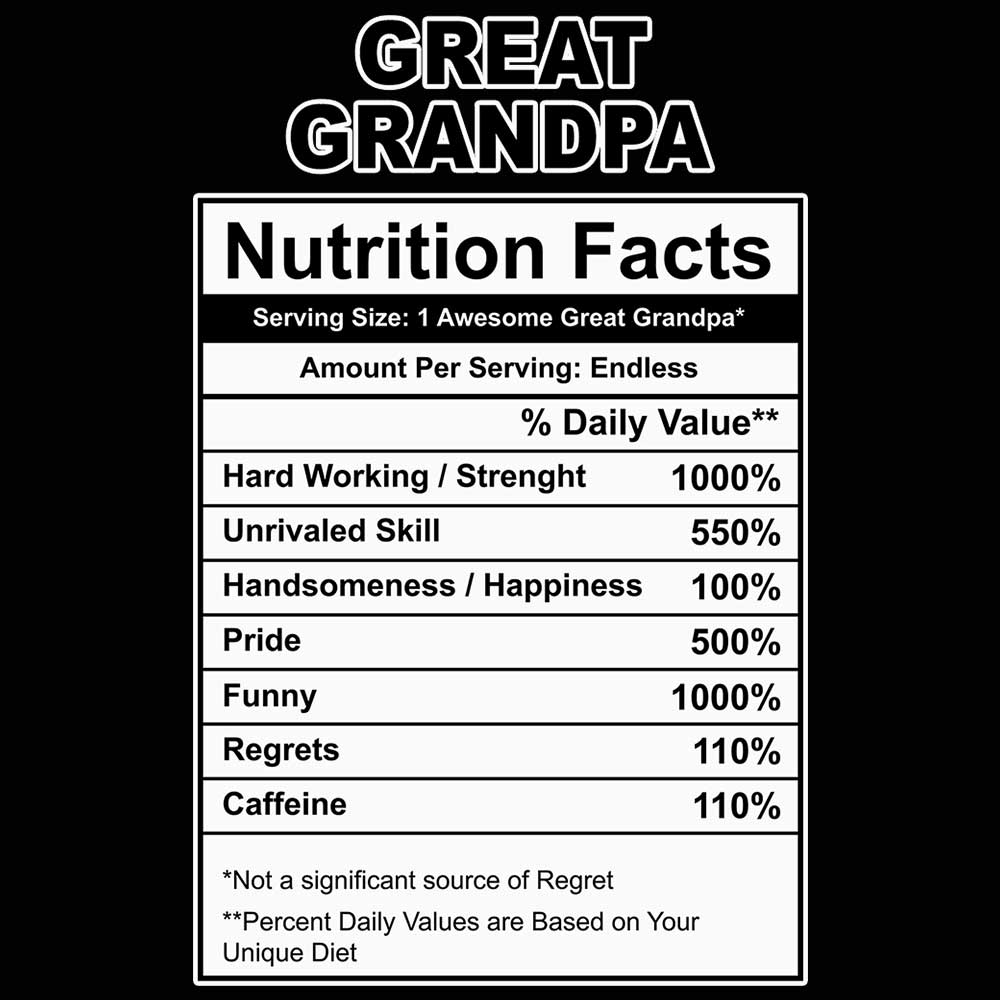 Great Grandpa Nutrition Facts - Mens 123t Funny T-Shirt Tshirts