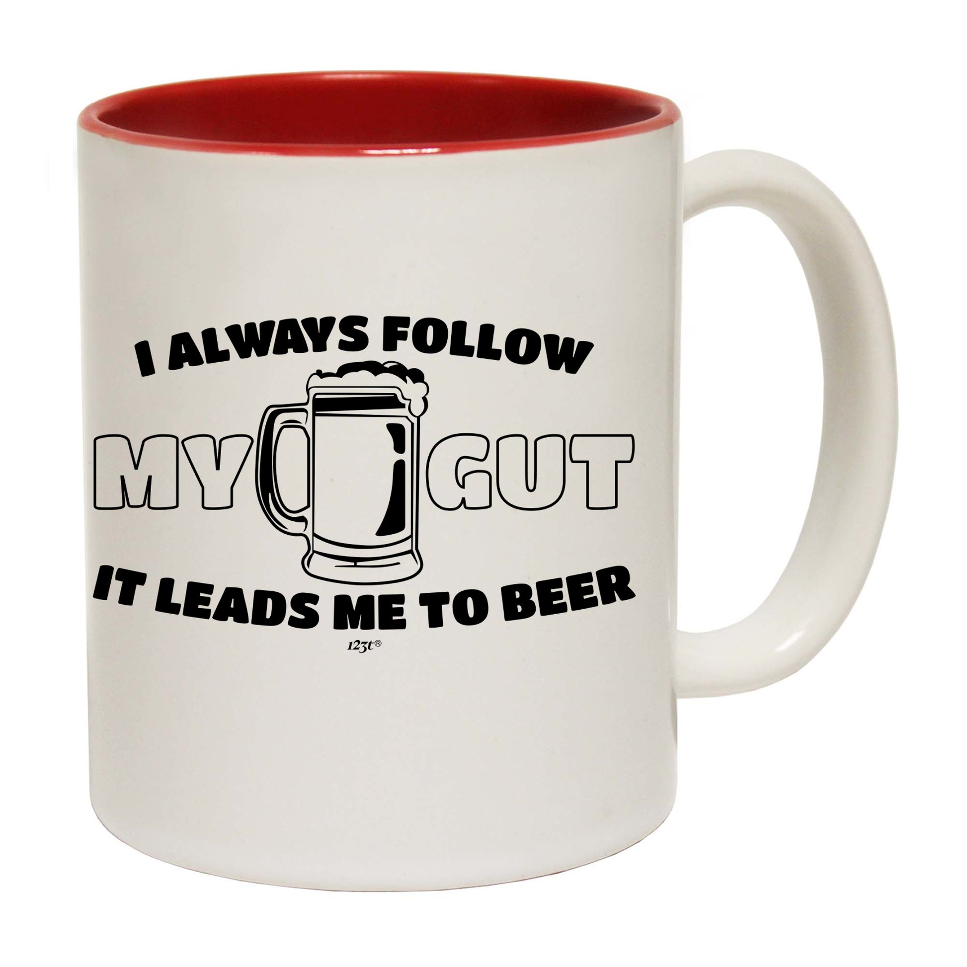 Follow My Gut It Leads Me To Beer - Funny Coffee Mug