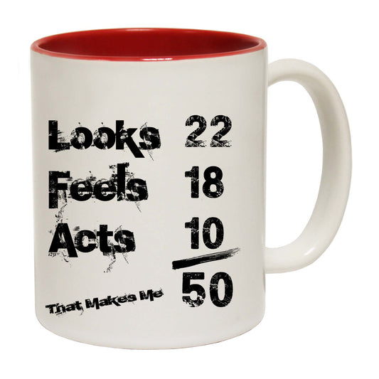 Looks Acts Feels 50 - Funny Coffee Mug