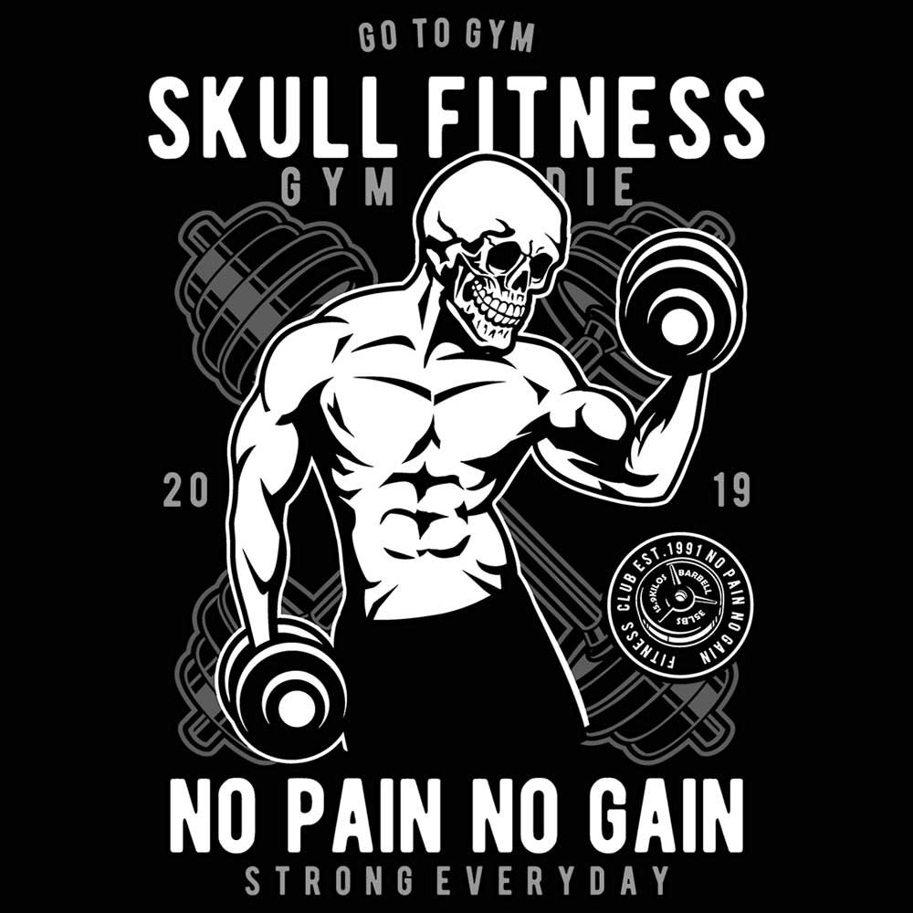 Skull Fitness Gym No Pain No Gain Bodybuilding - Mens 123t Funny T-Shirt Tshirts