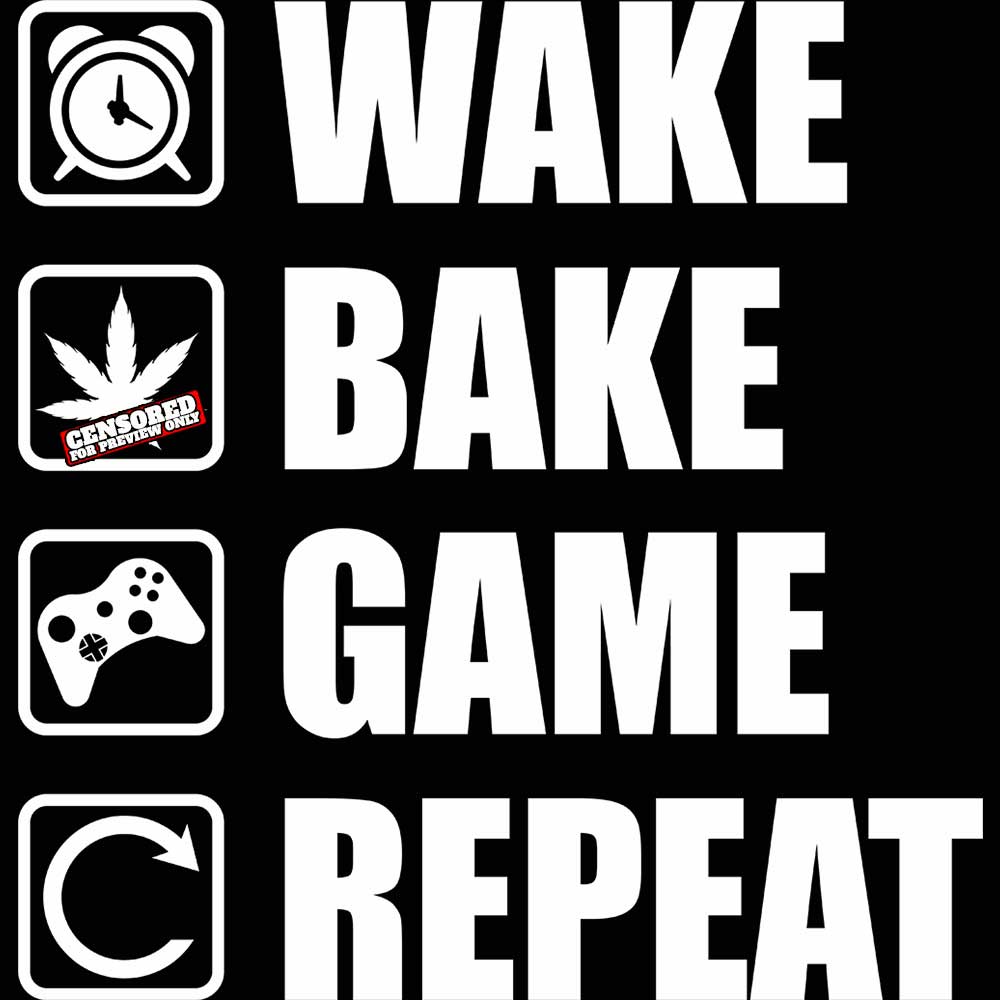 Wake Bake Game Repeat Gamer Games - Mens 123t Funny T-Shirt Tshirts