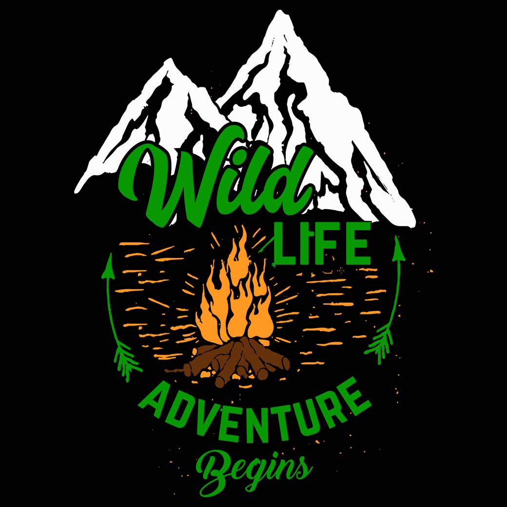 Wild Life Adventure Begins Mountains Camping - Mens 123t Funny T-Shirt Tshirts